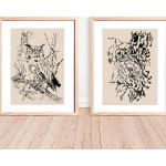 Owl Art Prints, Warm Tone Great Horned Owl, Birds Wall Art, Set De Deux Impressions Neutres, Above A Couch Minimalist Posters