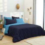 Linge de lit bleu marine en coton 260x240 cm 2 places 
