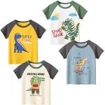 PADGENE T-Shirt pour Bébé, Garçon Hauts en Coton T-Shirts Chemise à Manches Courtes sous-Chemise pour Bébé Enfants, Dinosaures-C-4PCS