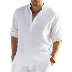 Chemises blanches col mao à manches longues Taille L plus size look business pour homme en promo 