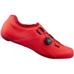 Chaussures de vélo Shimano rouges en cuir synthétique pour homme en promo 