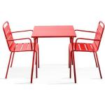 Tables de jardin carrées rouge rouille en acier inoxydables 2 places 