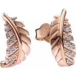Pandora Bijouterie, Feather 14k gold-plated stud earrings with clear c en gold - Boucle d Oreillepour dames