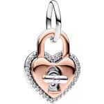 Pandora Bijouterie, Padlock heart sterling silver and 14k rose gold-pl en silver - Pendentifs & Charmspour dames