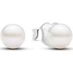 Boucles d'oreilles Pandora blanches en argent à perles à motif papillons en argent classiques pour femme 