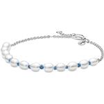 Pandora Bracelet unisexe en argent sterling avec perle d'eau douce blanche et cordon bleu. N / A 16