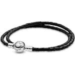 Bracelets Pandora Moments noirs en argent en cuir classiques pour femme en promo 