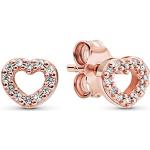 Boucles d'oreilles coeur Pandora beiges nude en or rose romantiques pour femme en promo 