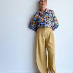 Pantalons large jaune sable en viscose à motif USA Taille L look casual pour femme 