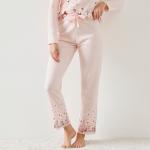 Pantalons de pyjama roses à fleurs en coton avec noeuds Taille XXL W46 pour femme en promo 