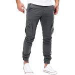 Pantalon cargo de travail pour homme - Taille extensible - En coton - Confortable - Pantalon cargo droit fuselé avec poche, gris, 34-37