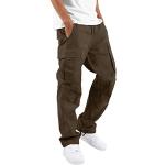 Pantalons baggy marron en toile respirants lavable à la main Taille 3 XL plus size look casual pour homme 