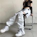 Pantalons taille haute blancs Mercedes Benz look streetwear pour femme en promo 