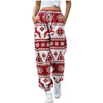 Pantalons taille haute pour fêtes de Noël rouges Taille L plus size look fashion pour femme 