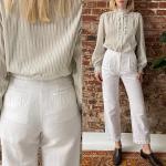 Pantalons classiques blancs cassés en coton mélangé look vintage 