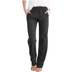 Pantalons en lin noirs en mousseline respirants stretch Taille 3 XL coupe regular pour femme 