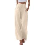 Pantalons taille haute beiges en cuir synthétique imperméables Taille L plus size look casual pour femme en promo 