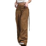 Pantalons de ski marron en cuir synthétique à motif Afrique Taille M look Hip Hop pour femme 
