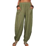 Pantalons en lin verts Taille XL plus size look casual pour femme 