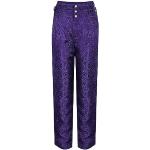 Pantalons taille haute de soirée violets en coton à volants Taille XL look médiéval pour femme 