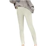 Pantalons taille haute pour fêtes de Noël beiges en velours stretch Taille L plus size look fashion pour femme 