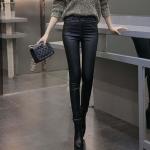 Pantalons taille haute d'automne noirs en cuir synthétique Taille XXL look sexy pour femme 