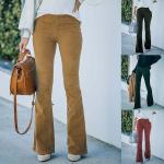Pantalons taille haute d'automne marron en velours lavable à la main Taille 3 XL look casual pour femme 