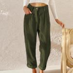 Pantalons taille haute d'automne kaki en velours lavable à la main Taille 3 XL plus size look casual pour femme 
