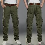 Pantalons cargo kaki en fibre synthétique look militaire pour homme 