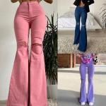 Jeans évasés violets Taille XL look fashion pour femme 