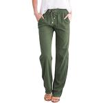 Pantalons en lin verts Taille XL look casual pour femme 
