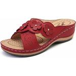 Sandales plates rouges à pompons à talons compensés à bouts ronds Pointure 35 look sportif pour femme 