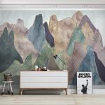 Papier Peint Aquarelle Abstrait Montagne Pastel Peler Et Coller Non Tissé Auto-Adhésif Scandinave Murale Murale