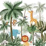 Papier peint intissé 250 cm X 250 cm, décor panoramique tropical, pour chambre d'enfant, animaux de la jungle.