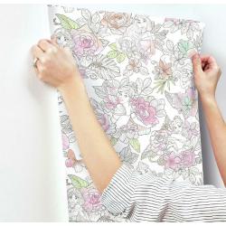 Papier Peint auto-adhésif - Disney Princesses et motifs floraux