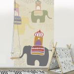 Papiers peints panoramiques Plage multicolores à motif éléphants 