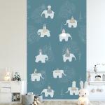 Papiers peints panoramiques Plage bleues foncé à motif éléphants 