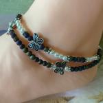 Bracelets de perles argentés en céramique à perles à motif papillons 
