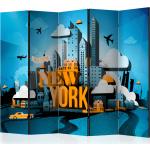 Paravents noirs en pin à motif New York 