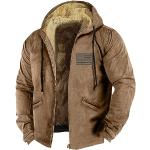 Vestes de ski d'automne marron en fourrure imperméables à capuche Taille 4 XL plus size look militaire pour homme 