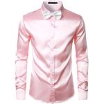 Chemises satinées de bal de promo roses en satin lavable à la main à manches longues Taille XXL look casual pour homme 