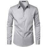 Chemises unies de mariage gris clair lavable à la main à manches longues Taille 3 XL look urbain pour homme 