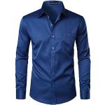 Chemises de mariage bleu marine col italien lavable à la main à manches longues Taille 3 XL look urbain pour homme 