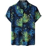 Chemises hawaiennes bleues à fleurs lavable en machine à manches courtes Taille XL look casual pour homme 