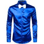 Chemises satinées de bal de promo bleu marine en satin à manches longues Taille XL look fashion pour homme 