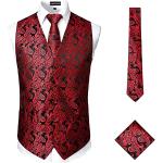 Cravates de mariage rouges à motif paisley en microfibre lavable à la main Taille XL classiques pour homme 