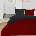 Parure de lit coton lavé bicolore rouge/anthracite 140x200 cm