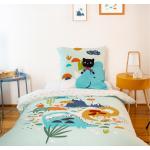 Linge de lit bleu à motif dinosaures lavable en machine 140x200 cm en promo 
