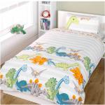 Linge de lit blanc à rayure en polycoton à motif dinosaures lavable en machine 70x140 cm 