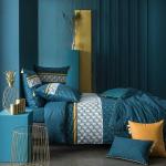 Linge de lit Terre de nuit bleu canard en coton à motif canards lavable en machine 260x240 cm art déco 